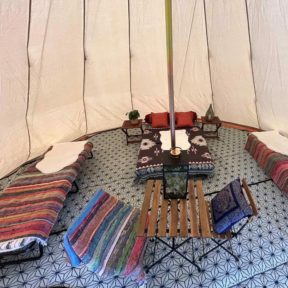 6m Tipi Tent Fireproof With Stove Hole & Flap - Image 12