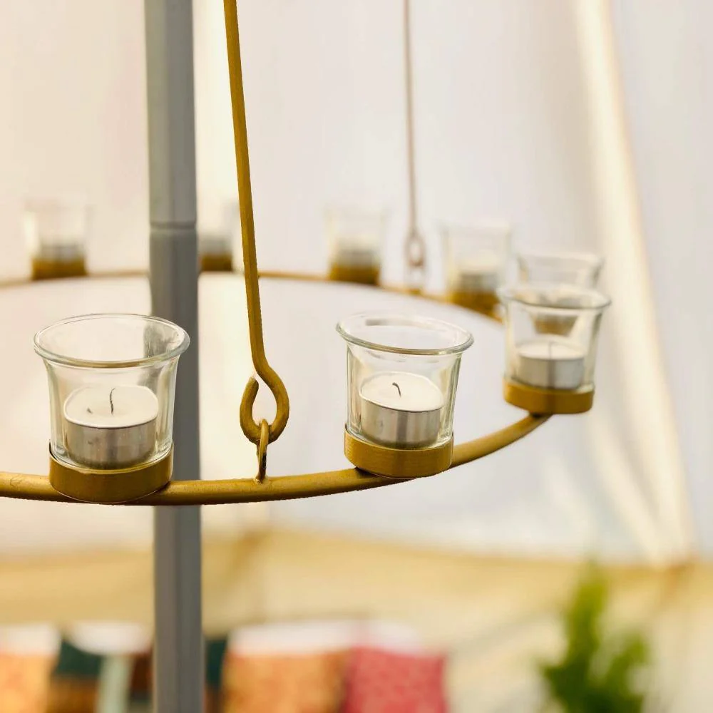 Tea Light Candle Chandelier Double Tier - Gold - Image 3