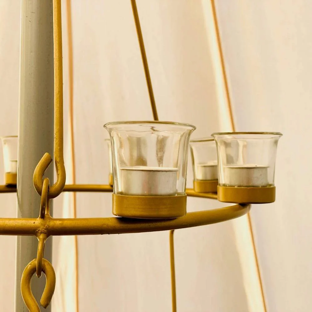 Tea Light Candle Chandelier Double Tier - Gold - Image 5